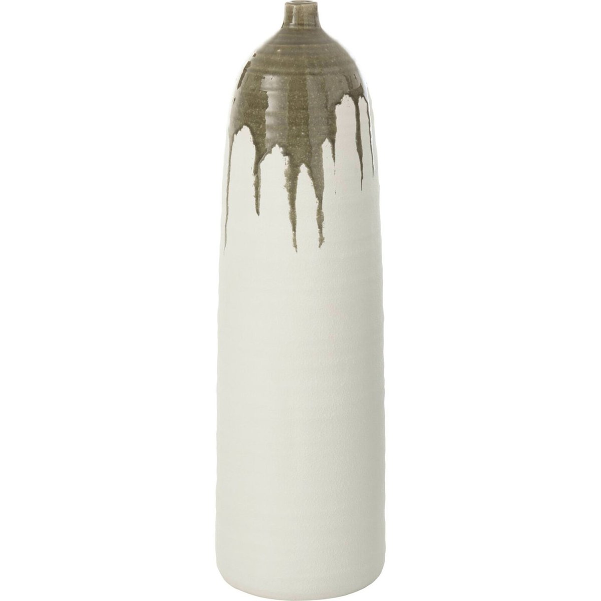 Vase bouteille en poterie fait main vert olive et blanc, RECOLLECTION