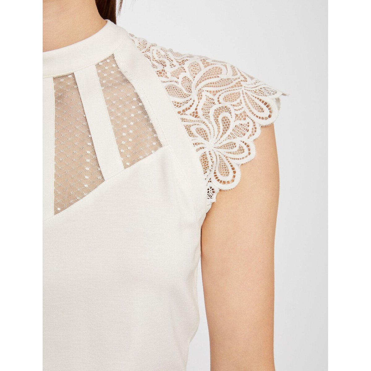 T-shirt manches courtes à dentelle off white, MORGAN