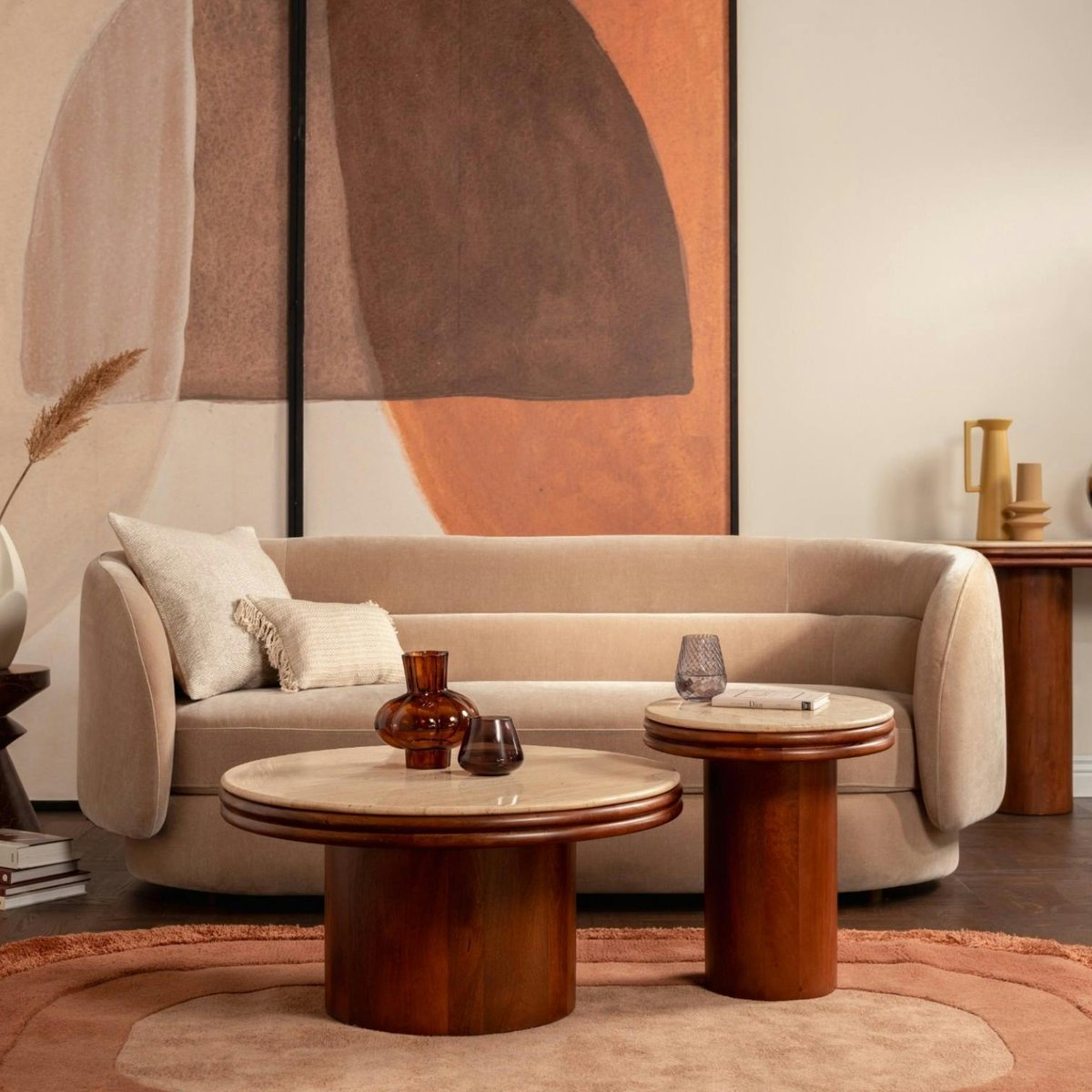 Canapé en velours marron clair DERBY taupe, PIER IMPORT