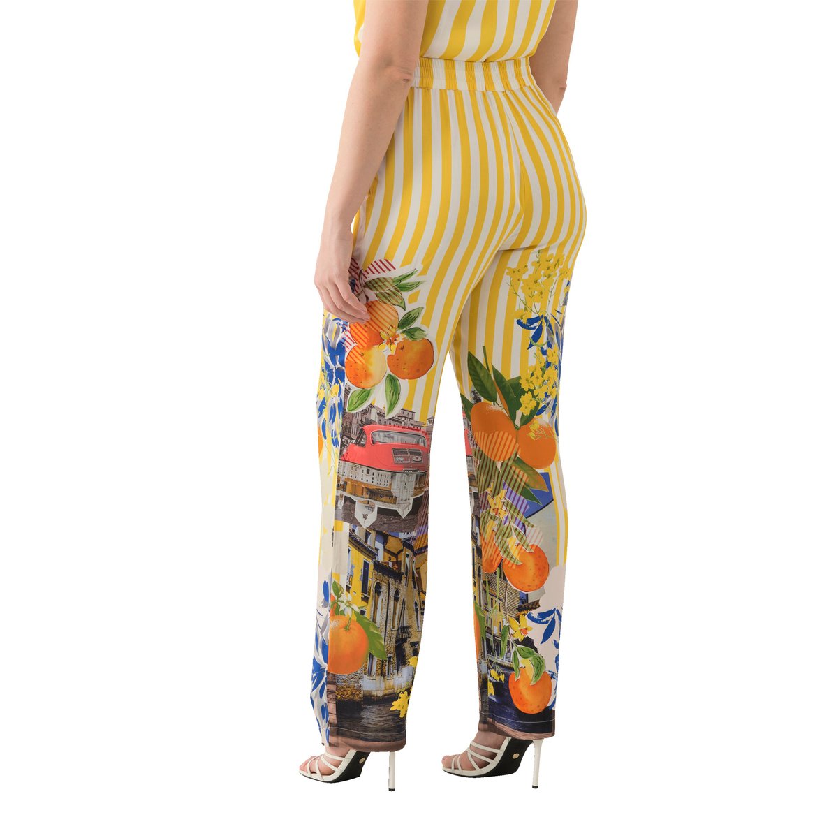 Pantalon à rayures et motif oranges citron, ULLA POPKEN