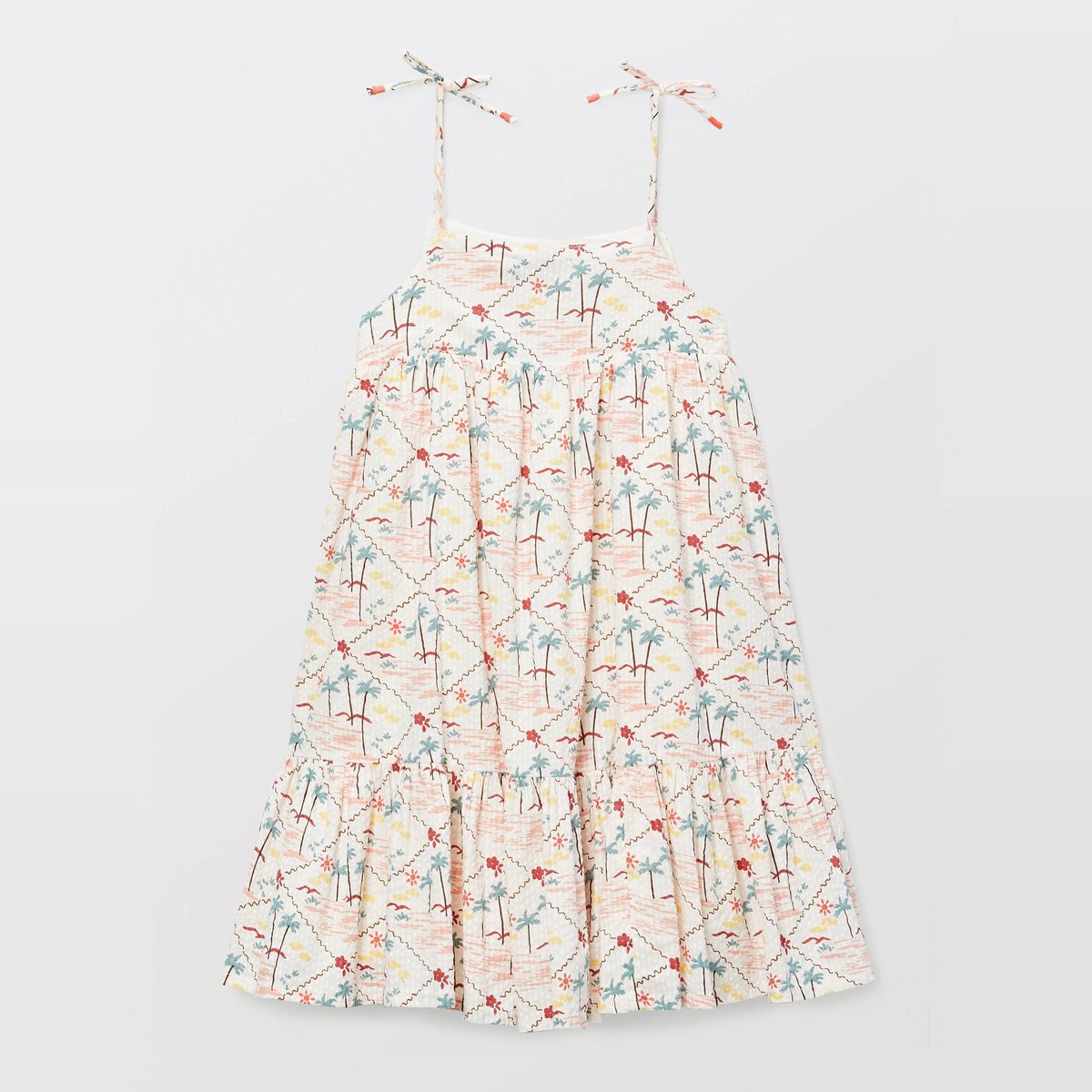 Robe courte à bretelles imprimée en coton amaretti, MONOPRIX