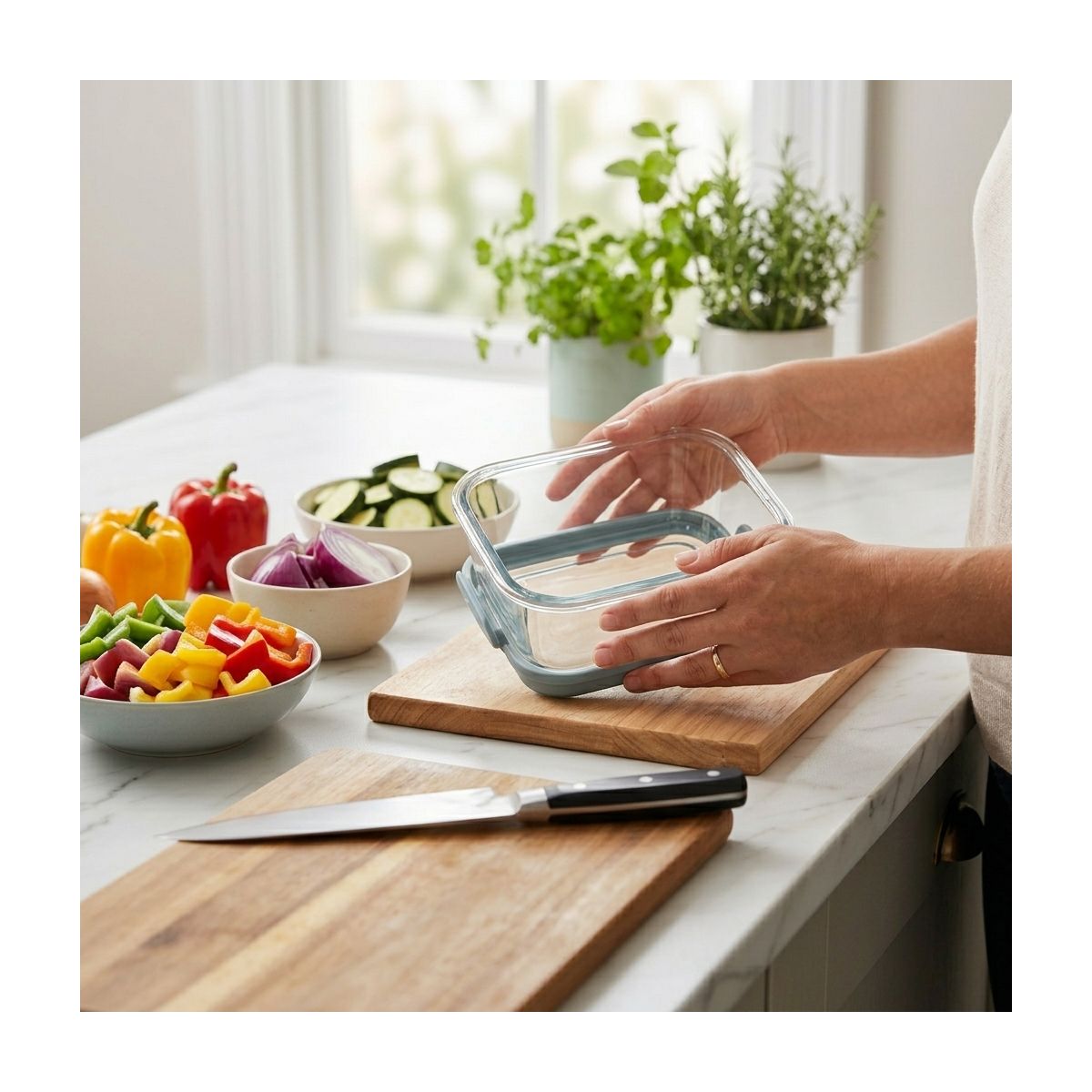Récipient rectangulaire en verre pour Airfryer couleur unique, ESSENTIEL B