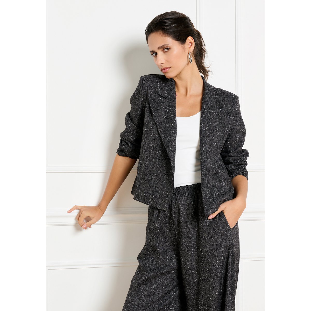 Blazer asymétrique effet laine gris fonce, LOLALIZA