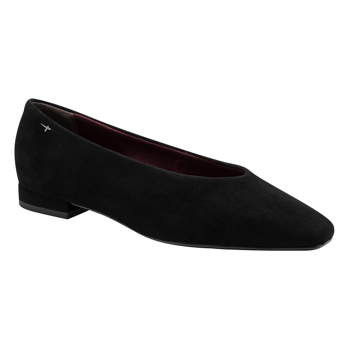 Ballerines en cuir suède, bout amande noir, TAMARIS