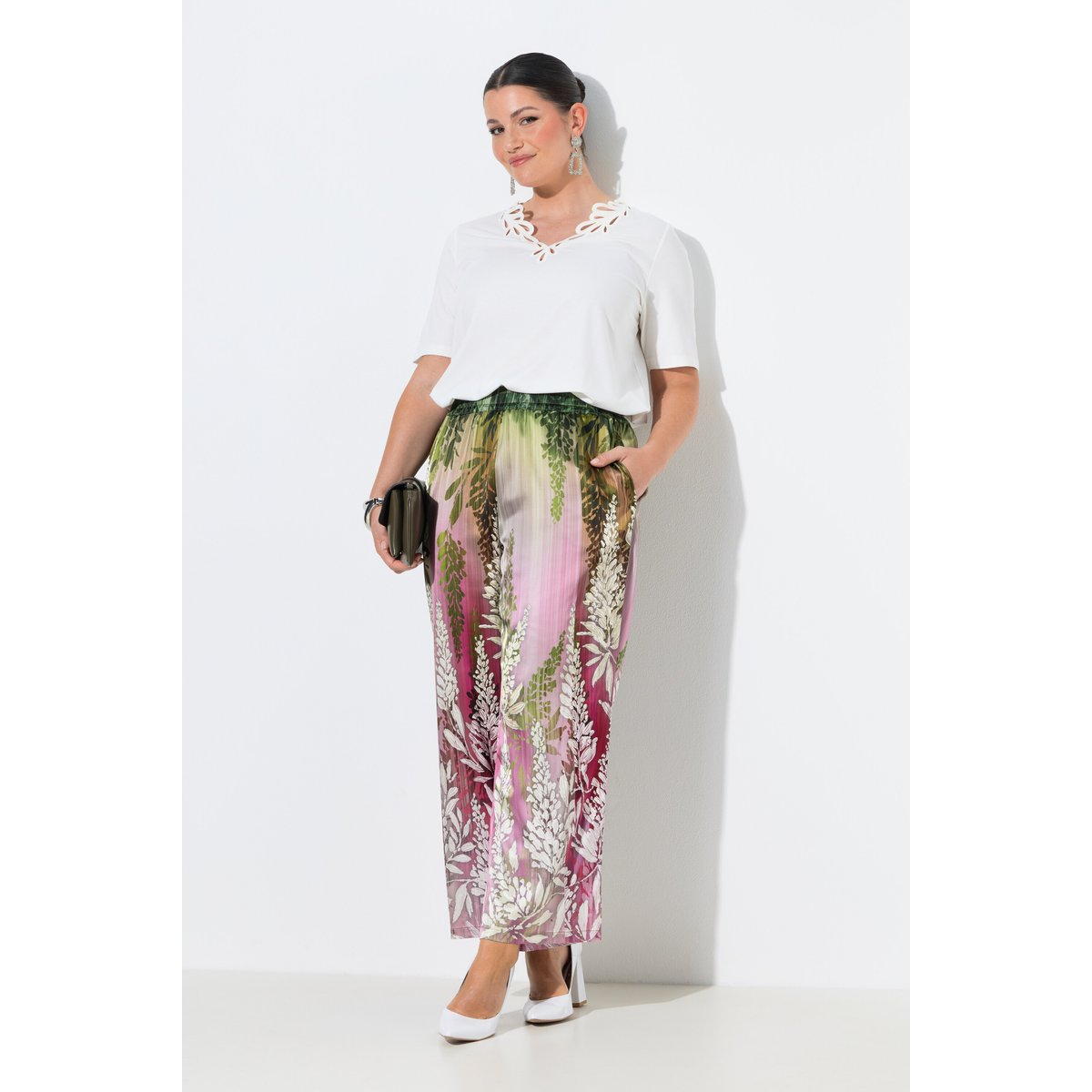Pantalon motif à fleurs blanc neige, ULLA POPKEN