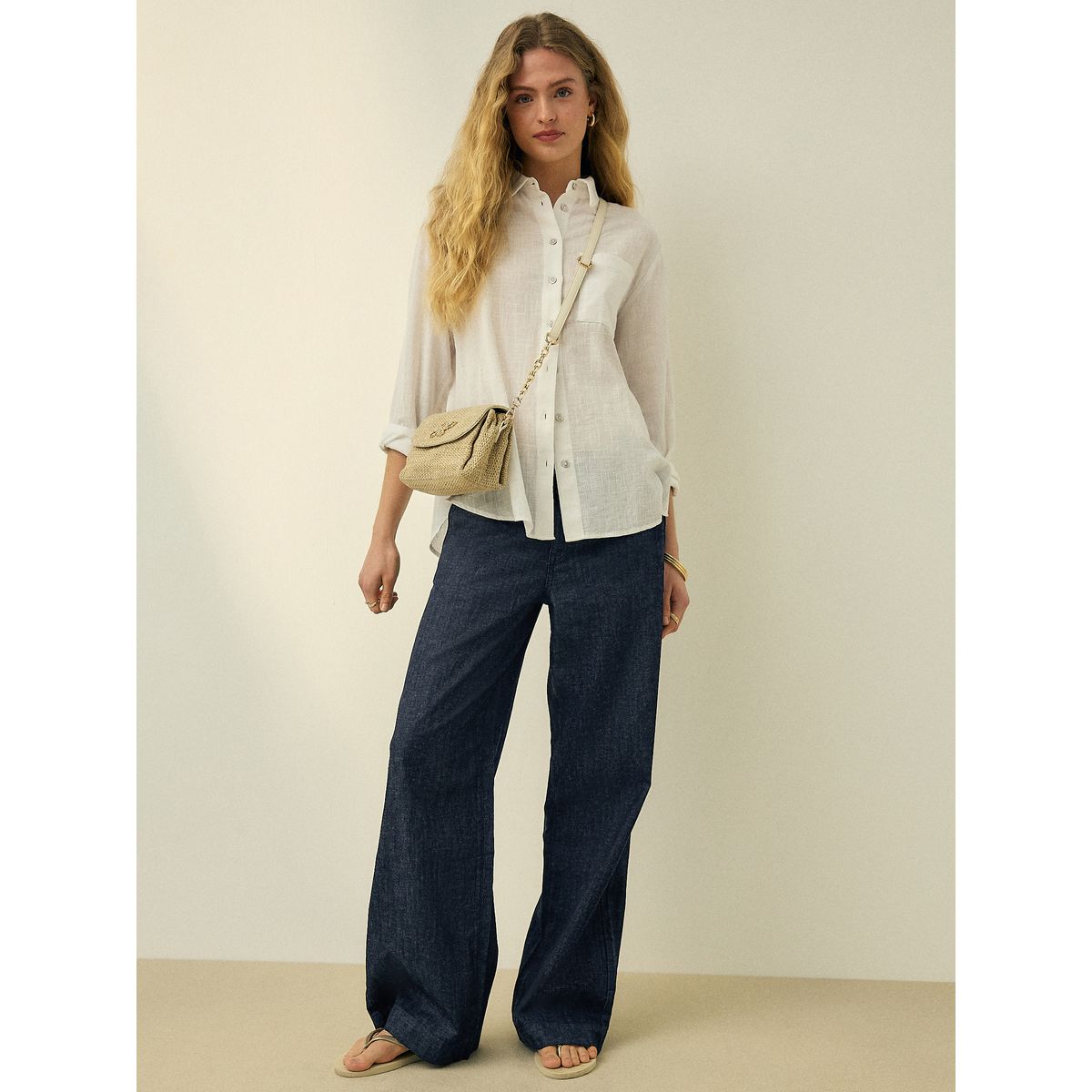 Jean tailleur large en lin mélangé n. premium bleu indigo, NEXT