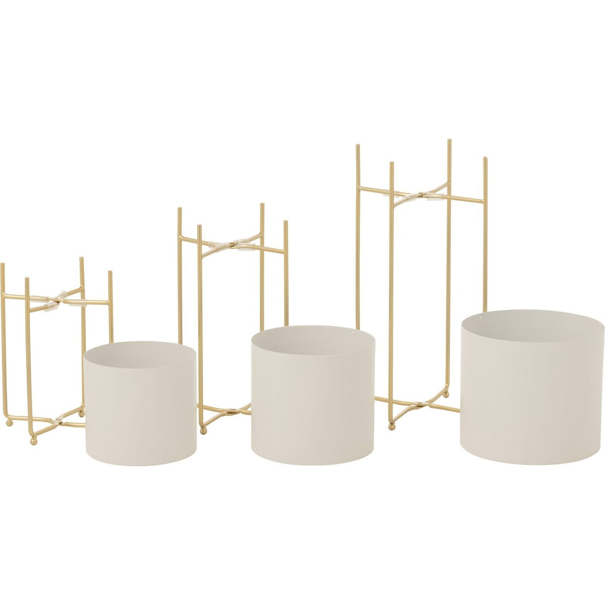 Cache-pots ronds en métal, Lot de 3 doré et blanc, RECOLLECTION