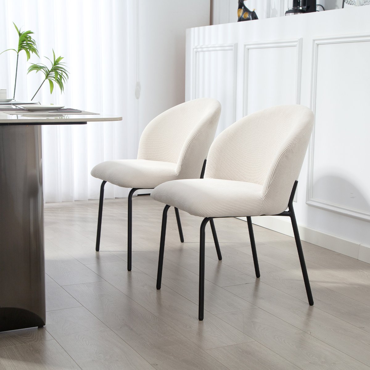 Chaise de salle à manger Velours côtelé (70 % crème, HOMCOM