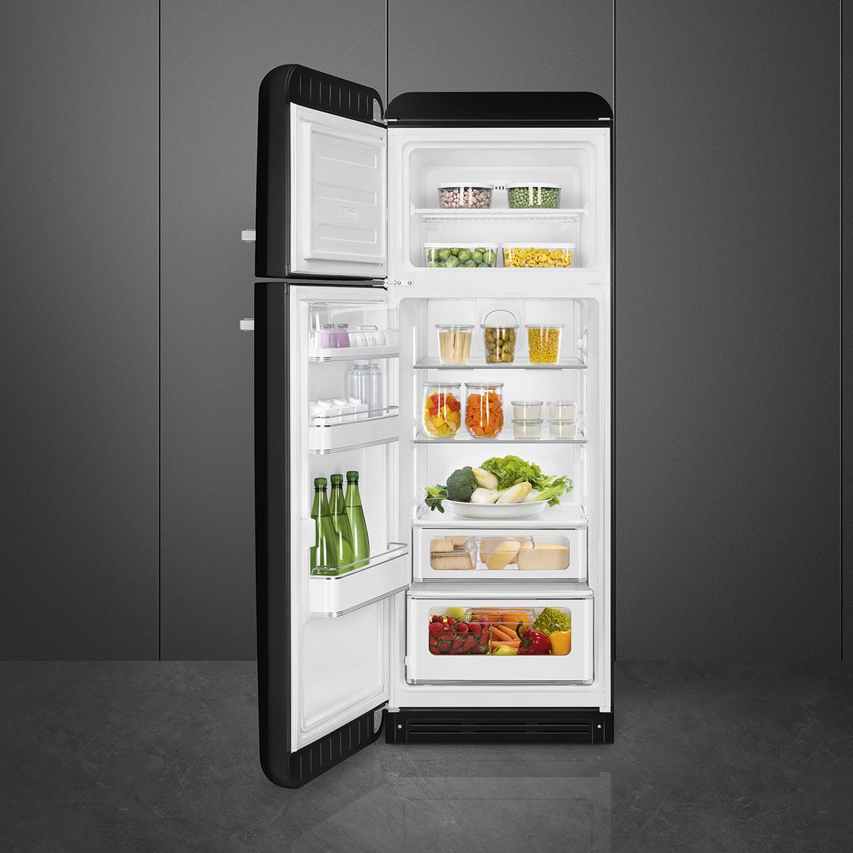 Réfrigérateur 2 portes poignée à droite FAB30 noir brillant, SMEG
