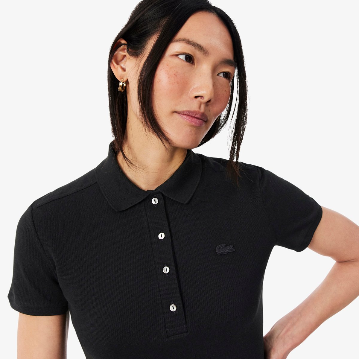 Robe polo slim fit en mini Piqué stretch noir-031, LACOSTE