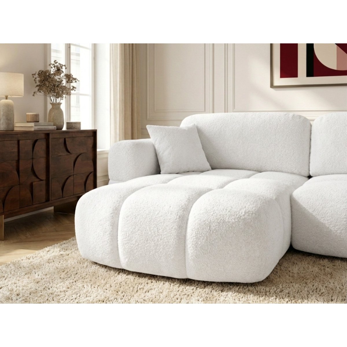 Canapé d'angle convertible 2,5 places en tissu, MADISON blanc, BOBOCHIC