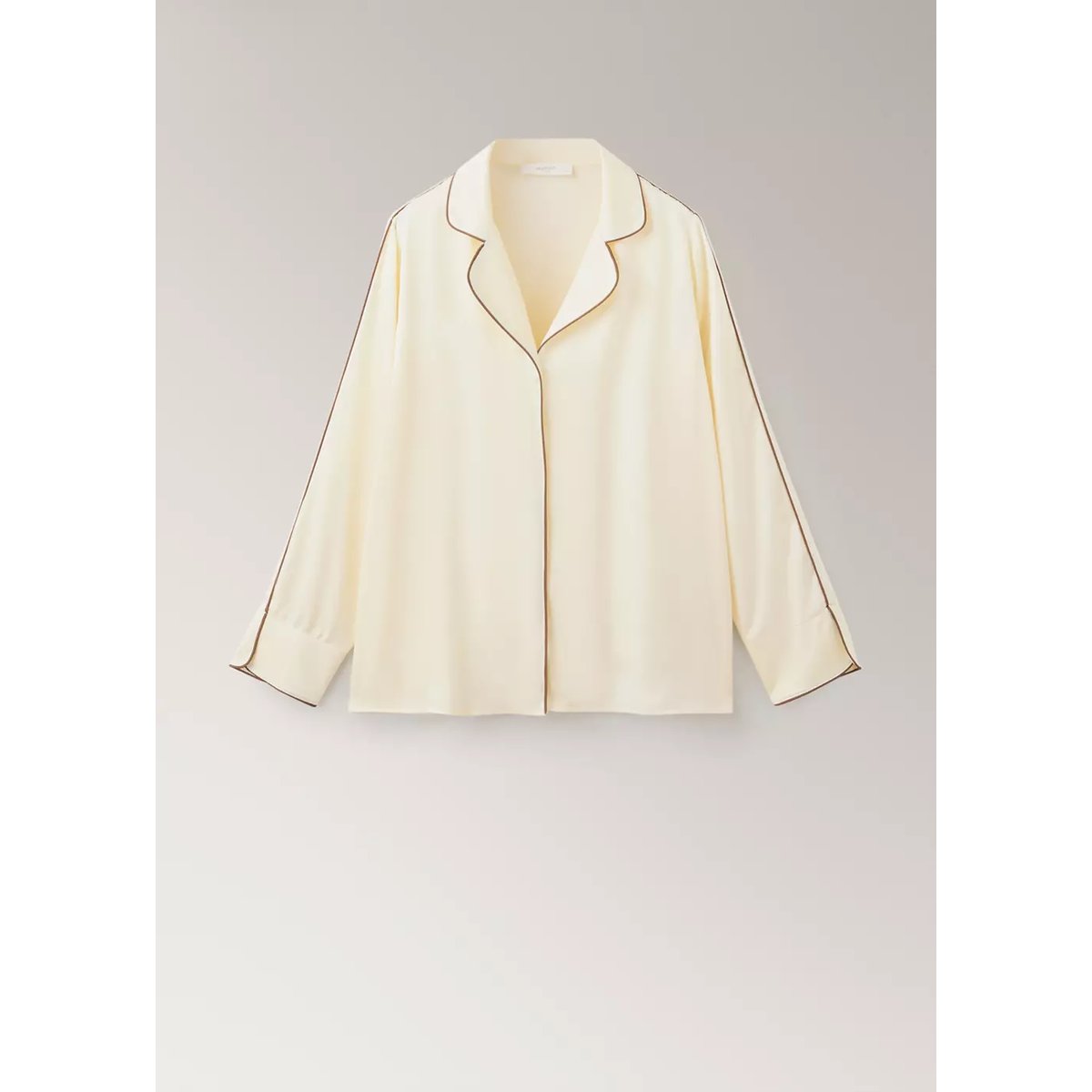 Chemise en viscose satinée avec passepoil contrasté ivoire, MANGO