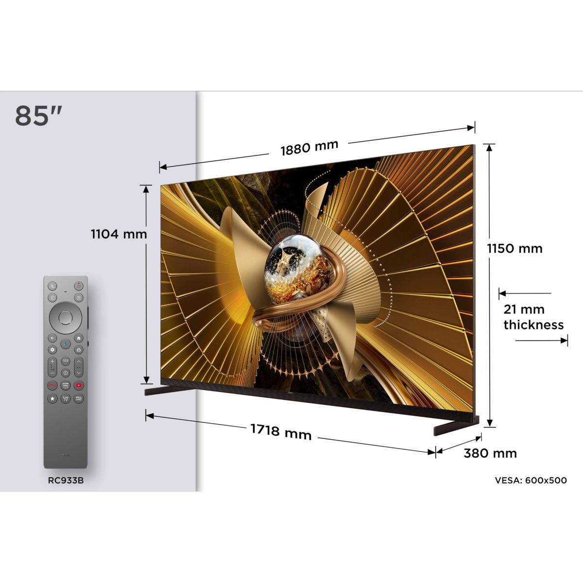 TV Mini LED 85X11L (2026) 85" (215 cm) 4K couleur unique, TCL