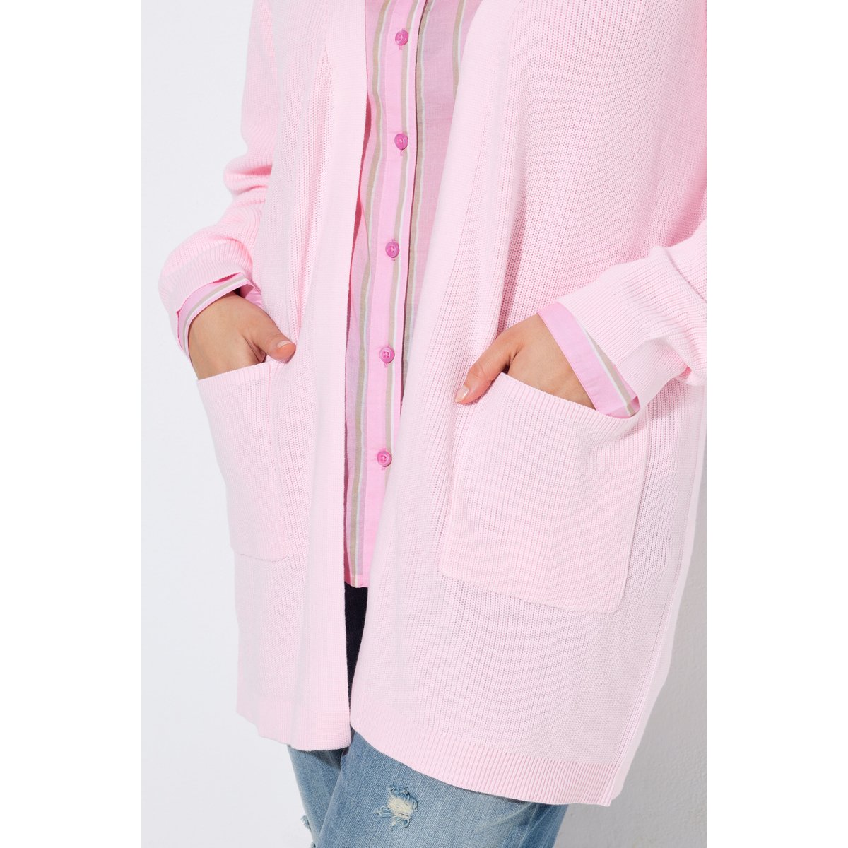 Cardigan en maille côtelée, sans fermeture rose tendre, ULLA POPKEN