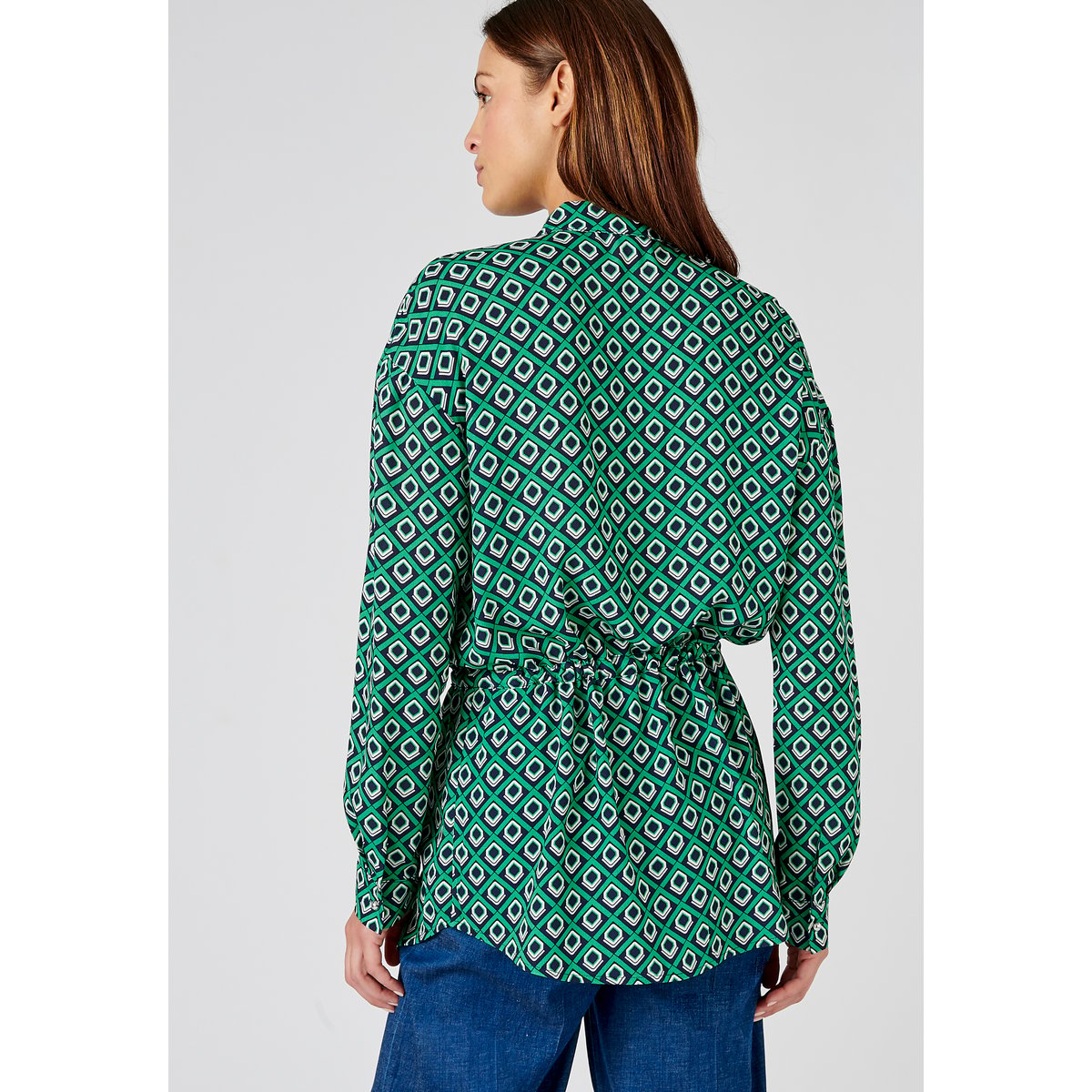 Chemisier-tunique à ceinture fibres viscose vert graphique, DAMART