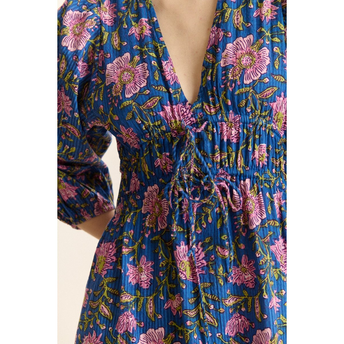 Robe midi manches 3/4 imprimée VANINA bleu, GARANCE PARIS 