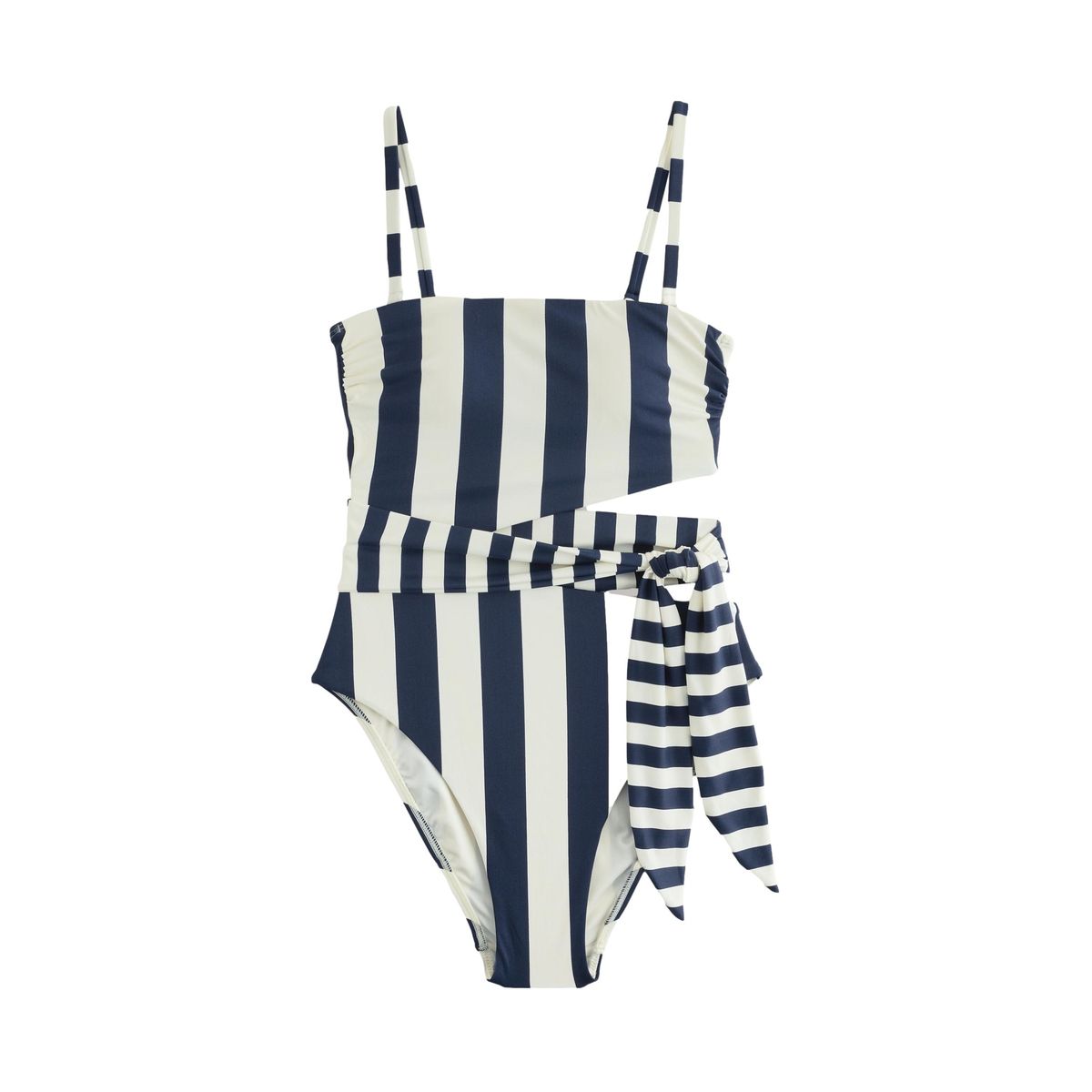 Maillot de bain bandeau gainant avec ceinture rayures marine/crème, NEXT