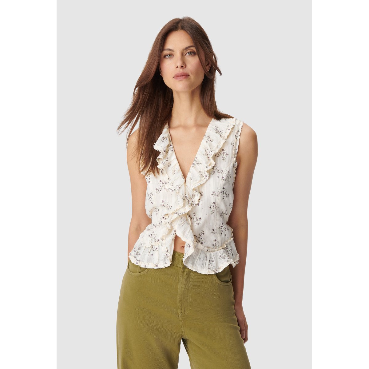 Top imprimé floral blanc cassé, IKKS
