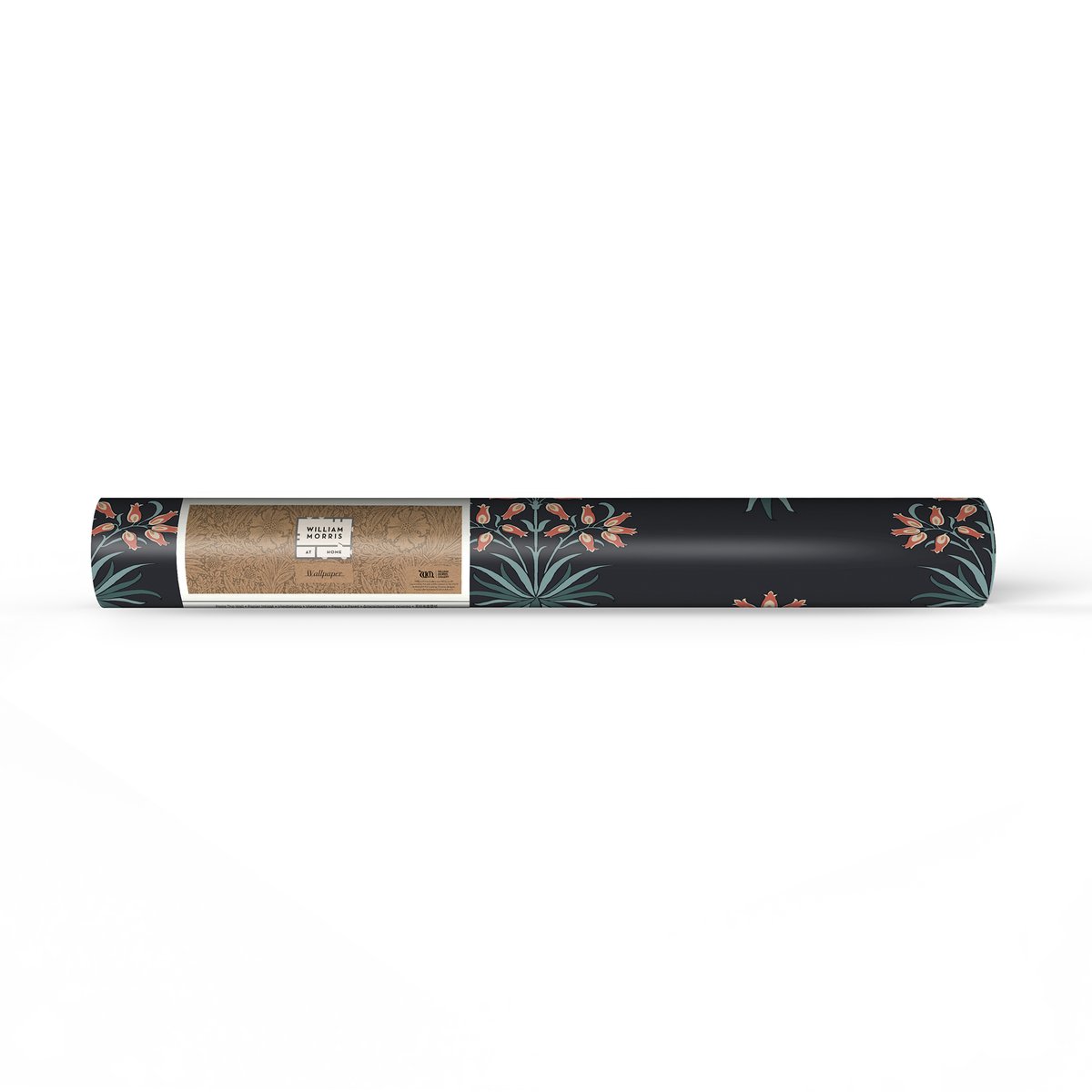 Papier peint fleuri Hyacinth Midnight bleu, corail, WILLIAM MORRIS AT HOME