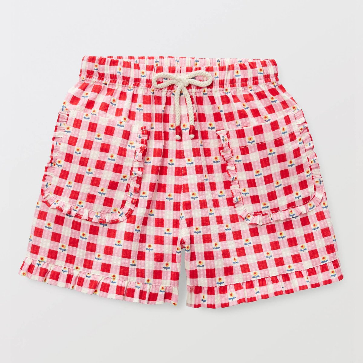 Short imprimé à volants rouge, MONOPRIX