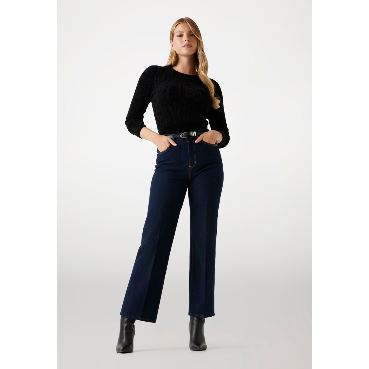 Pull Crop Maille Torsadée noir, GUESS