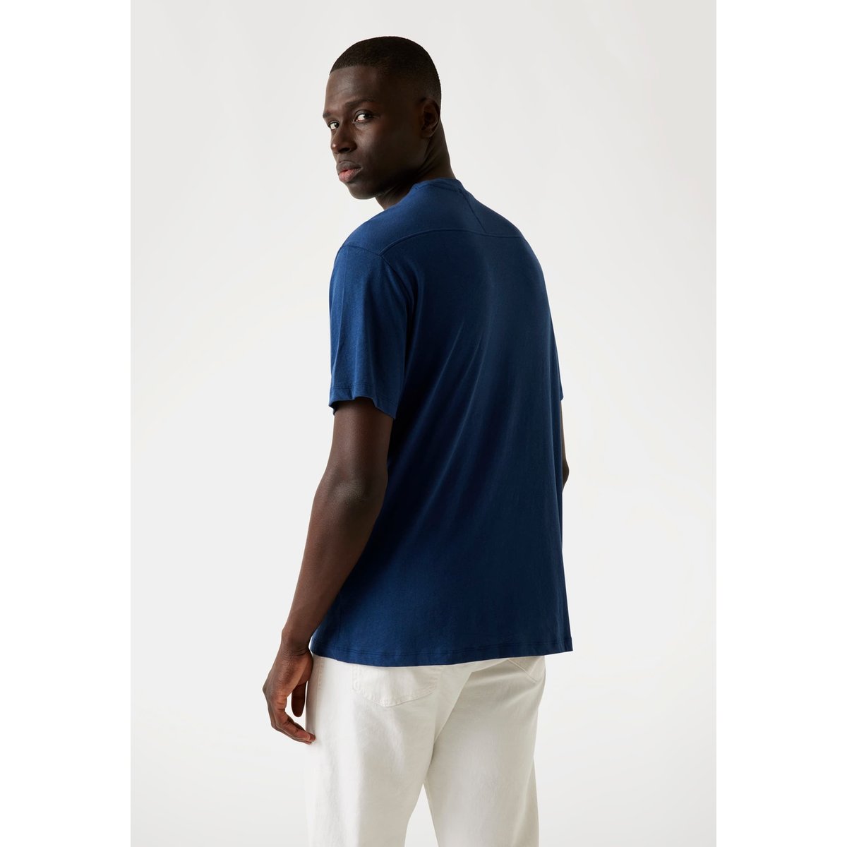 T-Shirt Logo Lin Mélangé bleu, GUESS