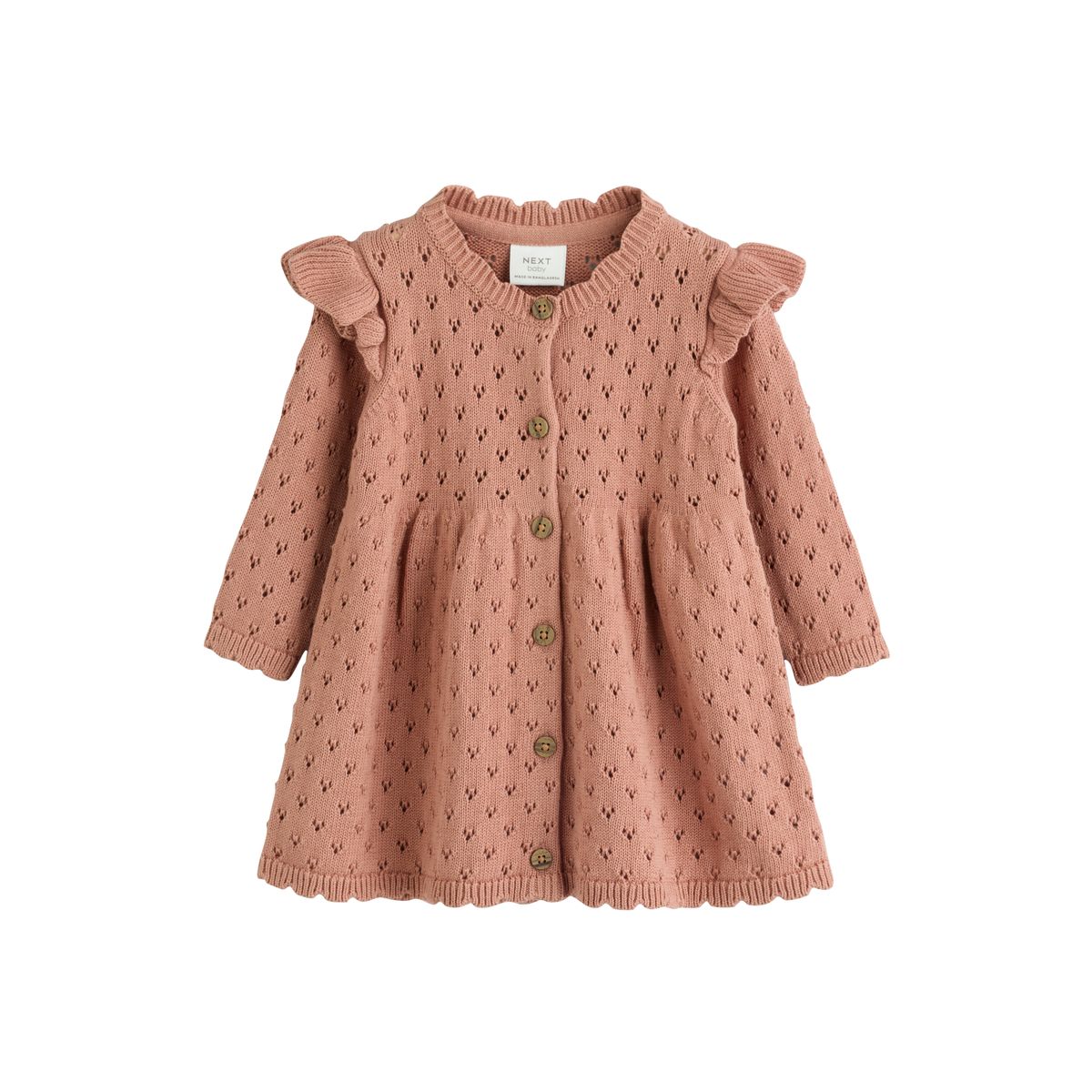 Robe bébé maille pointelle manches volants marron rouille, NEXT