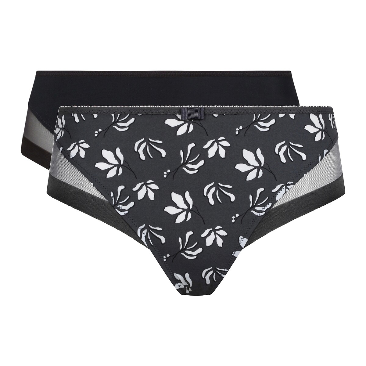 2er-Pack Slips Generous schwarz + motiv "blätter", DIM