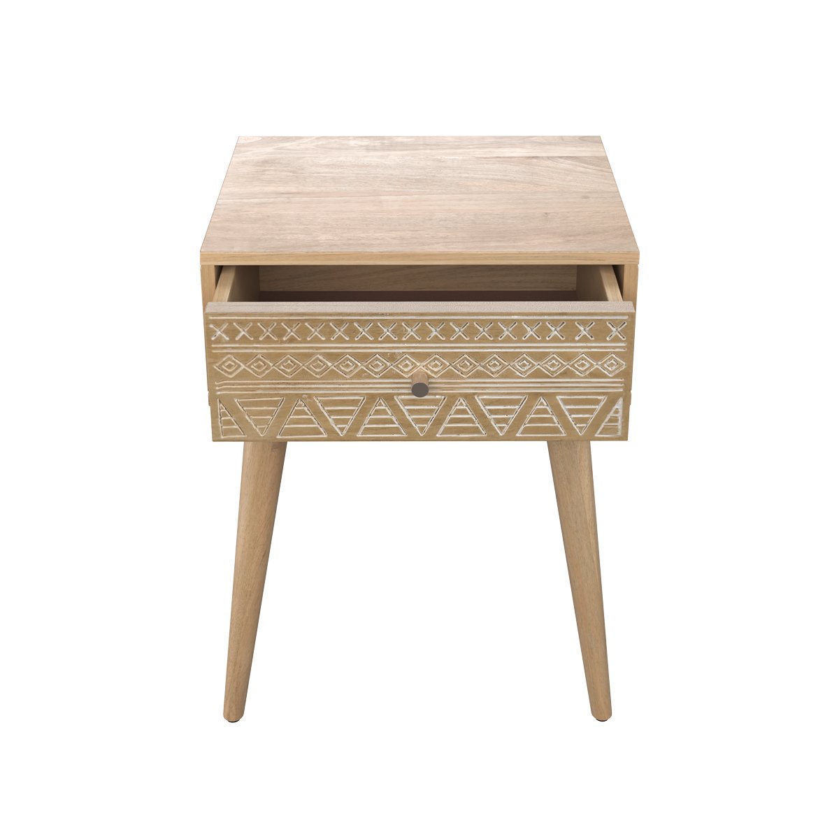Table de chevet en bois de manguier gravé 1 tiroir - TINY bois clair, MAISON PAVANE