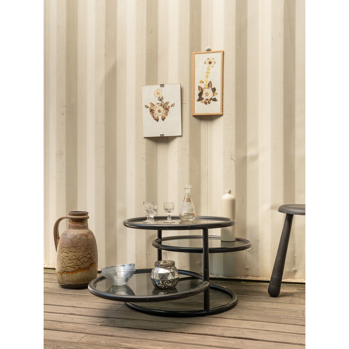 Table basse en métal noir et verre Donna N°1121 - Bon état noir, DEBONGOUT