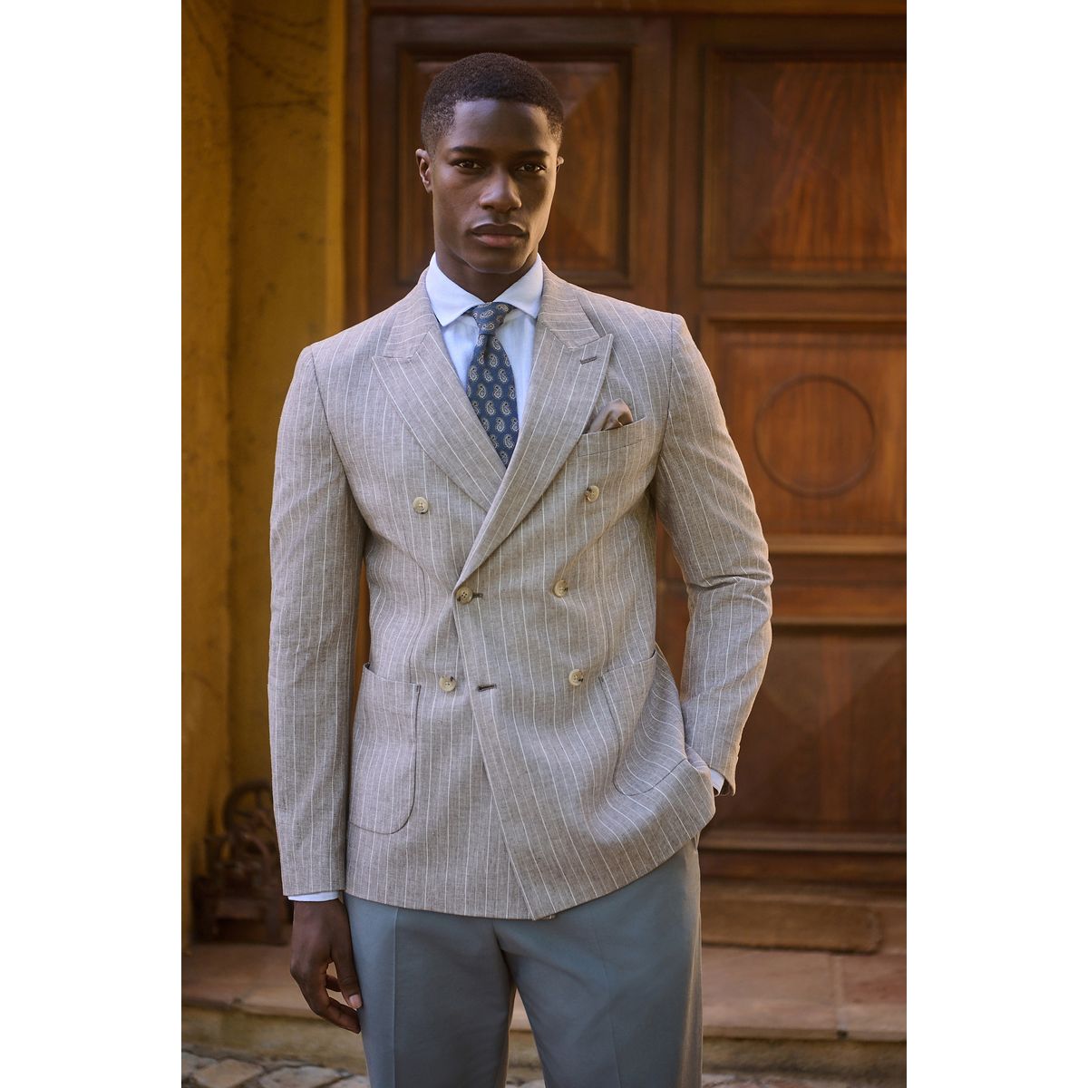 Blazer standard en lin mélangé à rayures naturel, NEXT