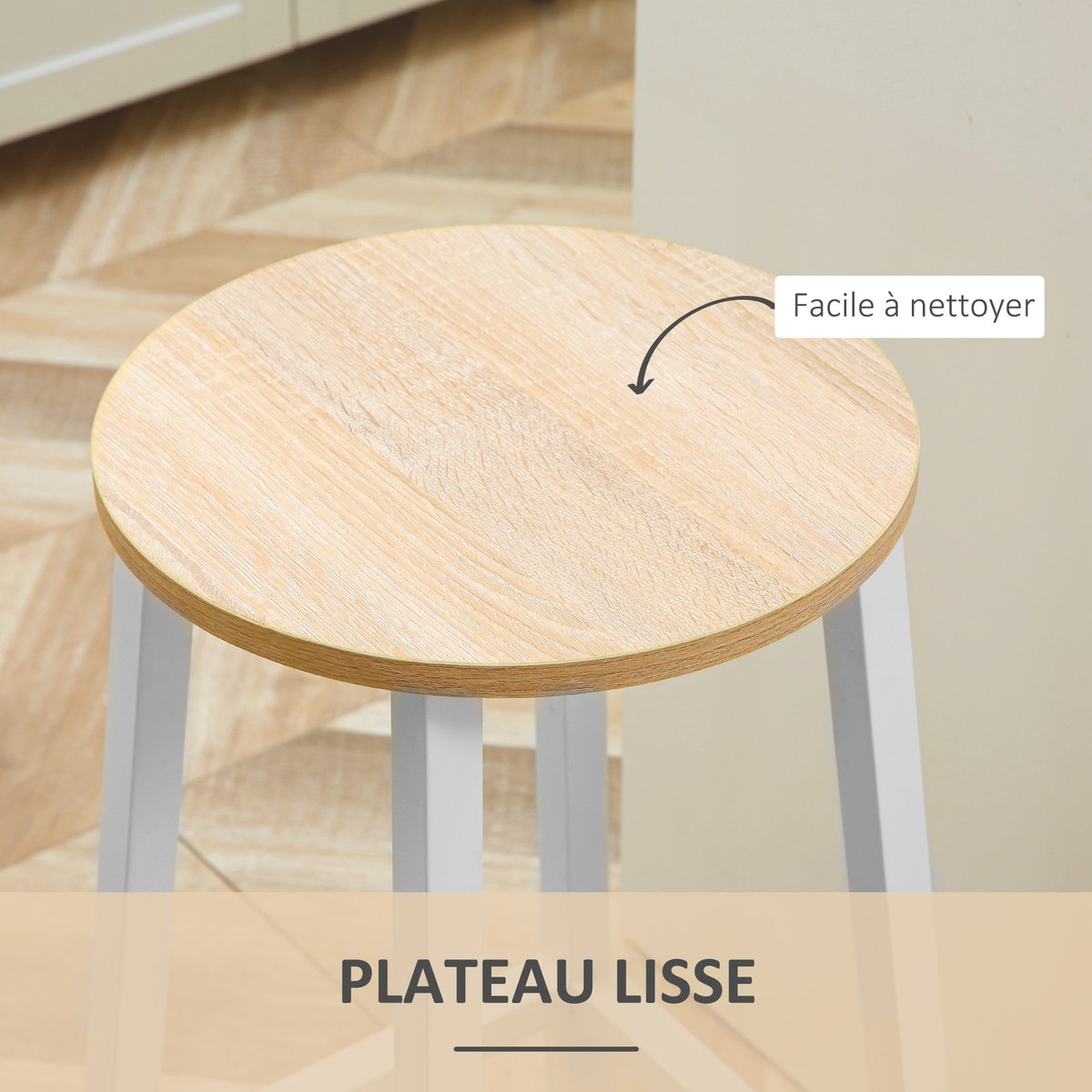 Tabouret de bar Panneau de particules Bois blanc, bois naturel, HOMCOM
