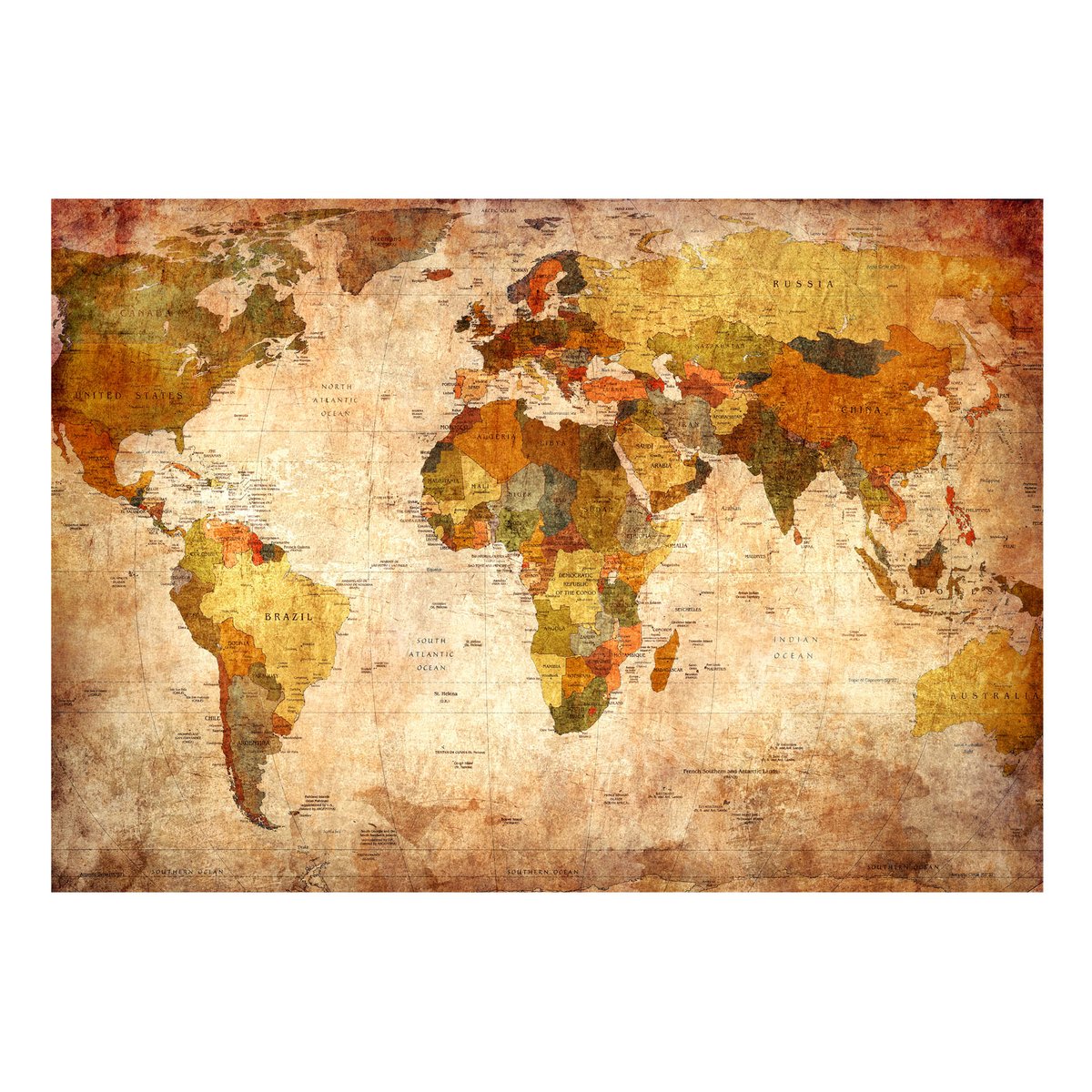 Papier peint intissé panoramique Carte du monde Old World Map beige, EDEN