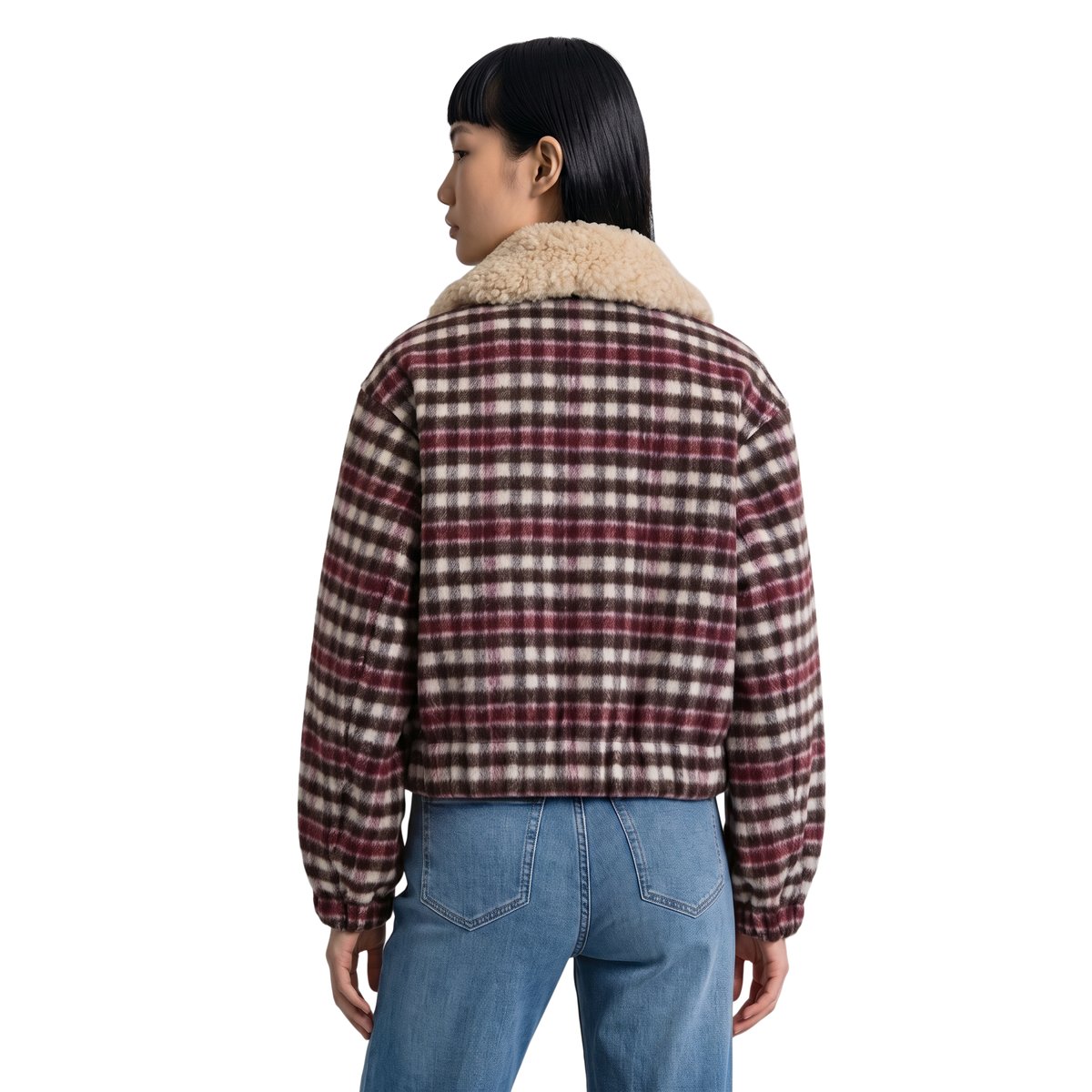 Blouson en laine à carreaux, coupe regular avec un col en peluche amovible blanc, MARC O’POLO DENIM