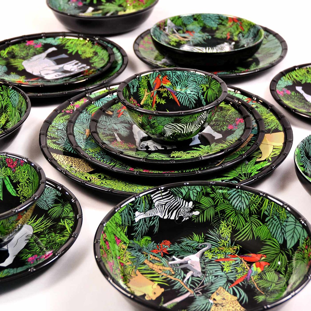 Saladier profond en mélamine Jungle 25 cm noir / vert, LES JARDINS DE LA COMTESSE