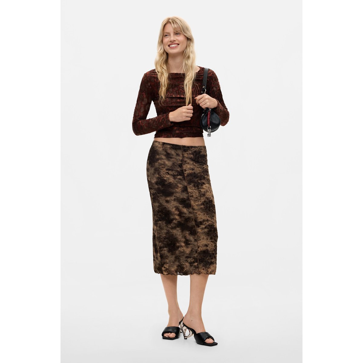 Jupe midi imprimée noir, DESIGUAL