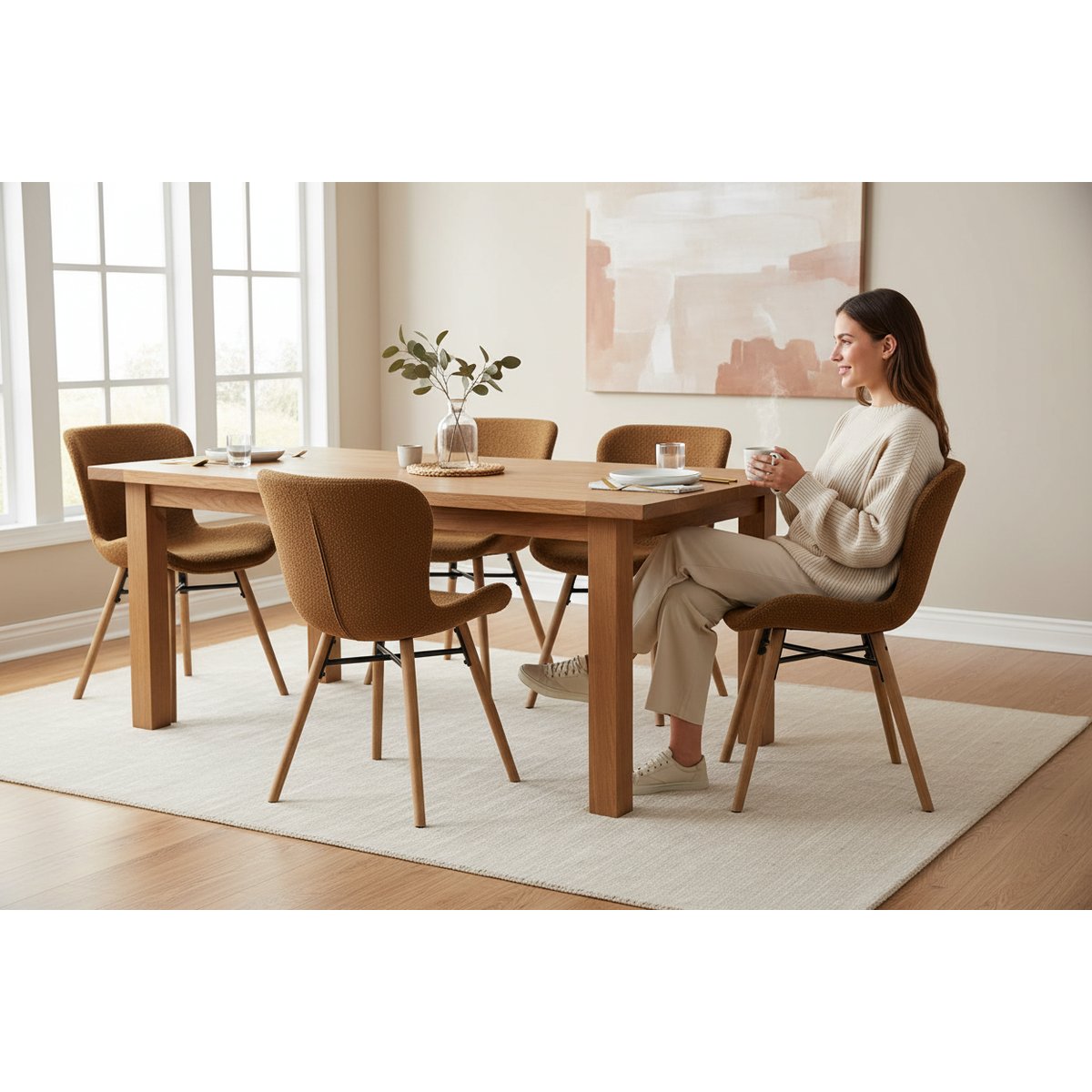 Chaise repas effet bouclette écru cuivre, ZAGO