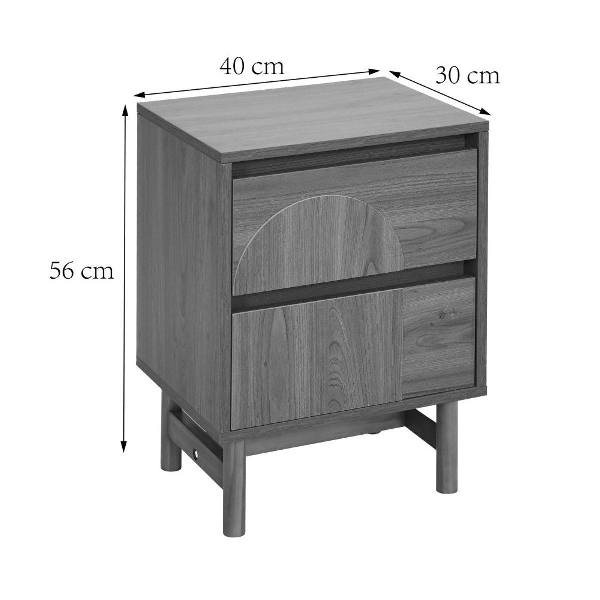 Table de chevet 2 tiroirs en bois- ABBY bois foncé, DRAWER