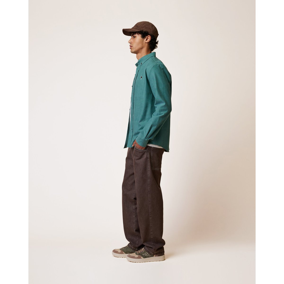 Chemise en tissu Oxford vert clair grisé, FAGUO