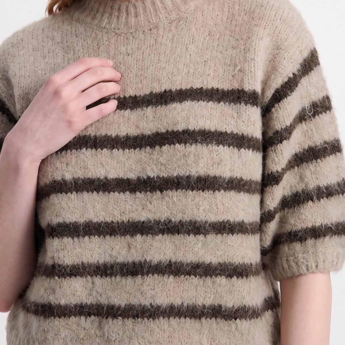 Pull coupe ample rayé maille duveteuse DADO beige, ARTLOVE