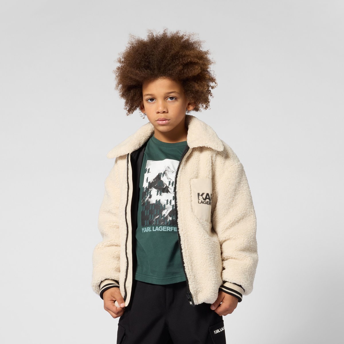 Blouson en sherpa lime stone, KARL LAGERFELD KIDS