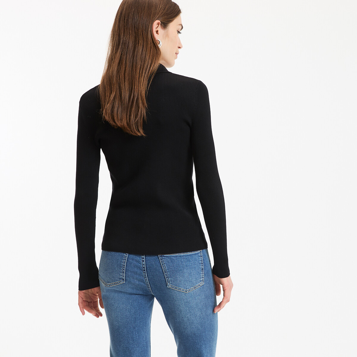 Cardigan com gola polo em malha fina, com botões preto , LA REDOUTE COLLECTIONS