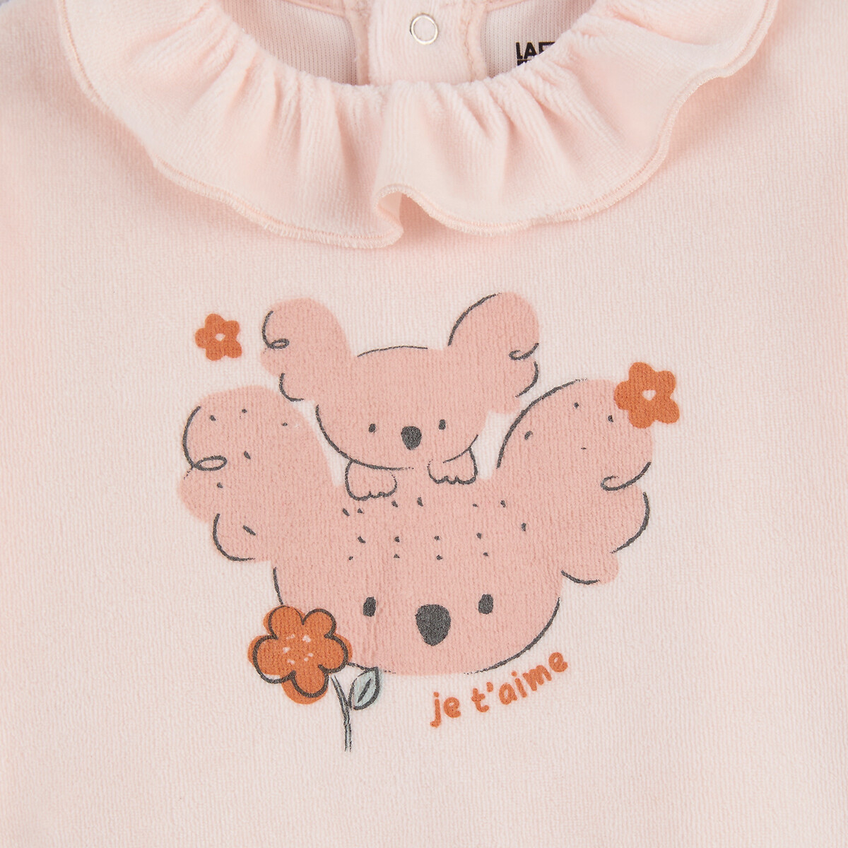 Lot de 2 pyjamas 2 pièces, en velours, avec pieds, motifs fleurs et koalas rose, LA REDOUTE COLLECTIONS