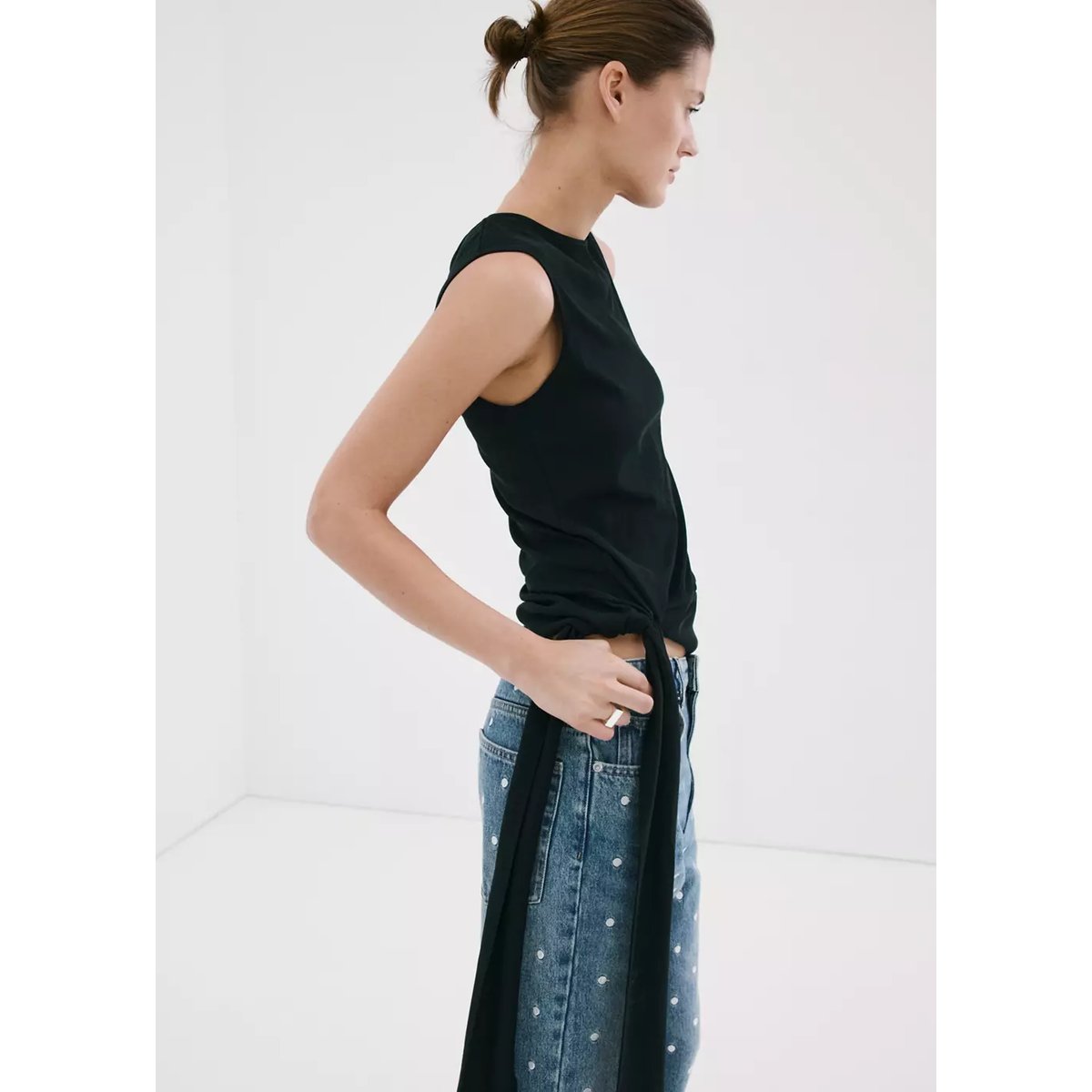 Jean droit à pois bleu moyen, MANGO