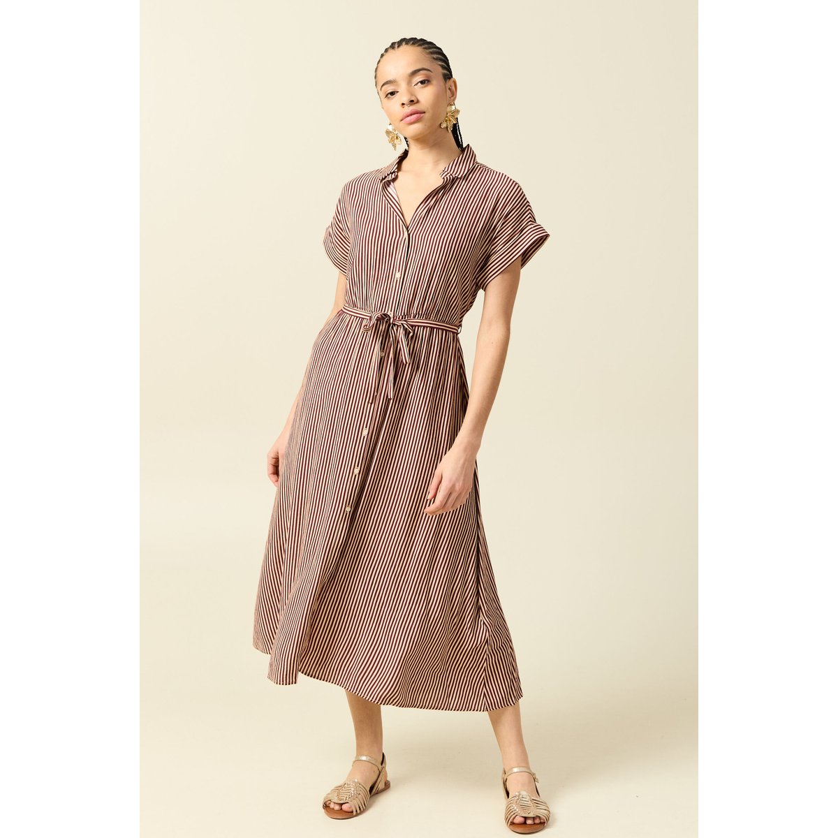 Robe longue évasée manches courtes violet, BONOBO