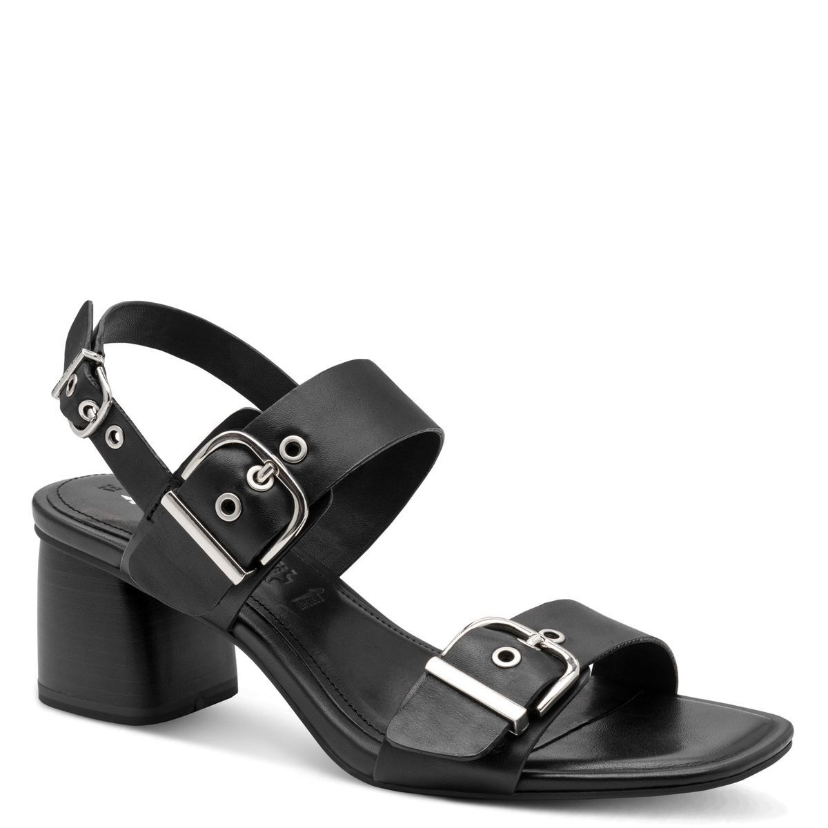 Sandale à talon en cuir noir, TAMARIS