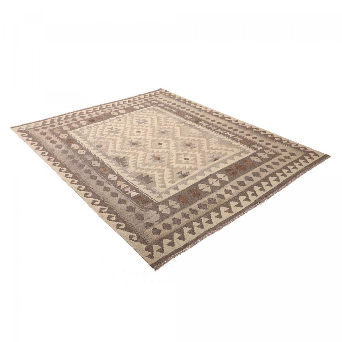Tapis kilim au motif ethnique, tissé plat en laine naturelle beige, crème, marron, UN AMOUR DE TAPIS