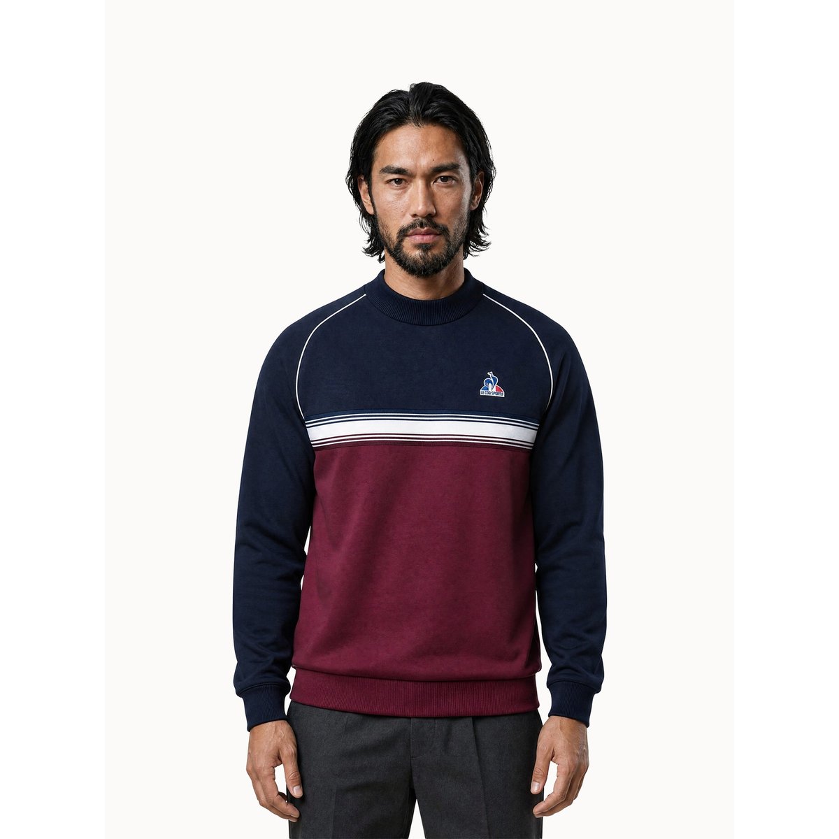 Sweat col montant en double face colorblock Tricolores bleu marine, LE COQ SPORTIF