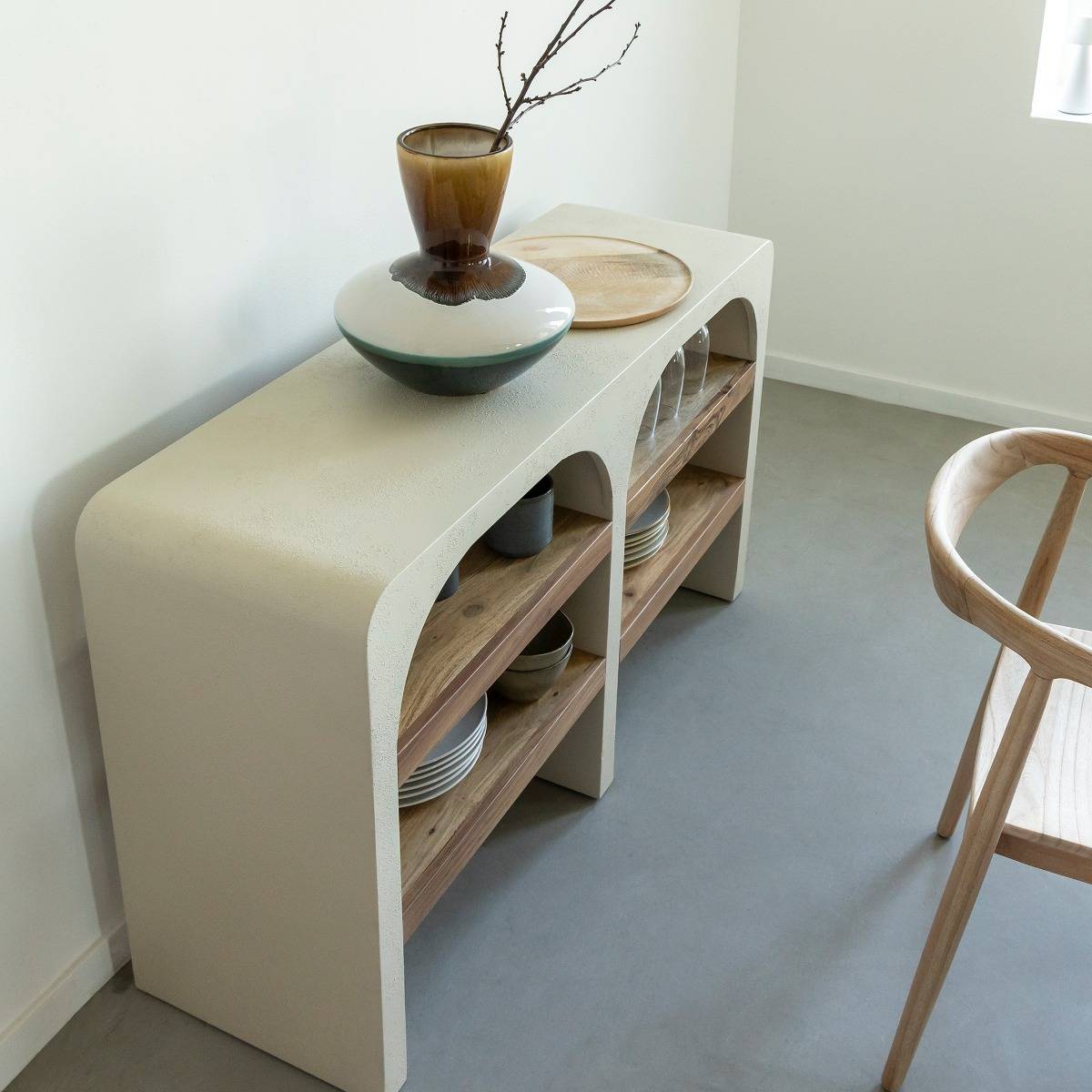 Console en bois effet béton DALVA blanc, MADE IN MEUBLES 