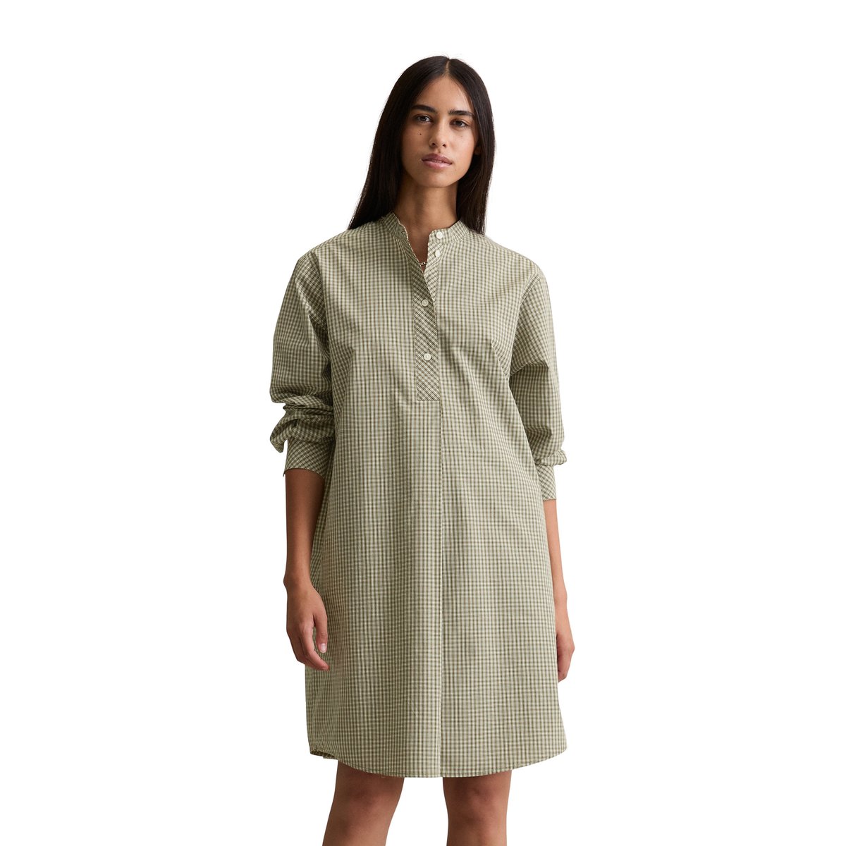 Robe à carreaux relaxed en popeline Papertouch vert foncé, MARC O’POLO DENIM